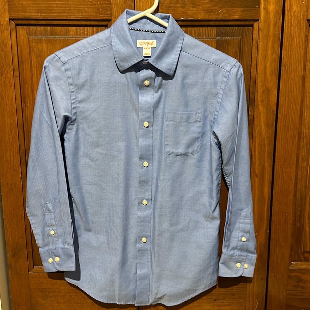 Cat & Jack Blue Herringbone Pattern Button Down Dress Shirt size 8/10